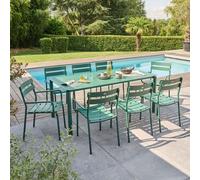 Ensemble table de jardin et 8 fauteuils vert foncé - Oviala Almada