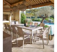 Ensemble table de jardin ÉVASION + 12 fauteuils AXANT Lin Argile places - Aluminium traité époxy Hespéride