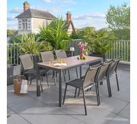 Ensemble table de jardin ÉVASION + 6 chaises empilables ESSENTIA Graphite places - Aluminium traité époxy Hespéride