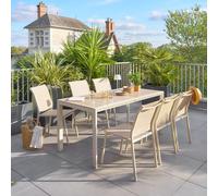 Ensemble table de jardin ÉVASION + 6 chaises empilables ESSENTIA Lin Argile places - Aluminium traité époxy Hespéride