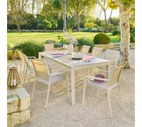 Ensemble table de jardin ÉVASION + 8 fauteuils ESSENTIA Lin Argile places - Aluminium traité époxy Hespéride