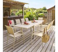 Ensemble table de jardin extensible + 10 fauteuils empilables PIAZZA Argile places - Aluminium Hespéride