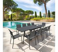 Ensemble table de jardin extensible + 10 fauteuils PIAZZA Graphite places - Aluminium, ECP Hespéride