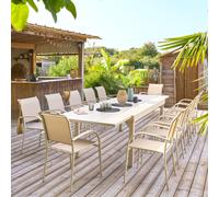 Ensemble table de jardin extensible + 12 fauteuils empilables PIAZZA Argile places - Aluminium, ECP Hespéride