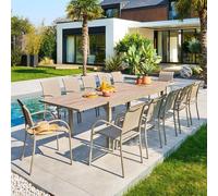 Ensemble table de jardin extensible + 12 fauteuils PIAZZA Truffe Café places - Aluminium traité époxy, Verre trempé Hespéride