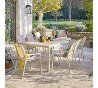 Ensemble table de jardin extensible ÉVASION + 8 fauteuils empilables ESSENTIA Lin Argile places - Aluminium traité époxy Hespéride