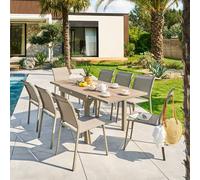 Ensemble table de jardin extensible PIAZZA + 8 fauteuils Truffe Café places - Aluminium traité époxy, Verre trempé Hespéride