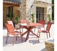 Ensemble table de jardin ORYON + 6 chaises ESSENTIA Acajou places - Aluminium traité époxy, Verre Hespéride