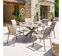 Ensemble table de jardin ORYON + 6 fauteuils ESSENTIA Café places - Aluminium traité époxy, Verre Hespéride