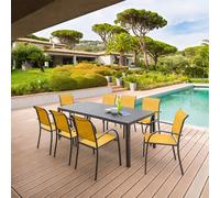 Ensemble table de jardin PIAZZA + 6 fauteuils Jaune moutarde Graphite 8 places - Aluminium traité époxy Hespéride