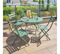 Ensemble table de jardin ronde + 4 chaises empilables GREENSBORO Vert Olive places - Acier traité époxy, Traitement antirouille renforcé Hespéride