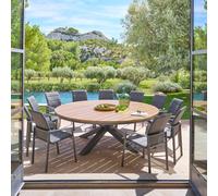 Ensemble table de jardin ronde ORACLION + 12 fauteuils empilables DIESE Graphite places - Aluminium traité époxy Hespéride