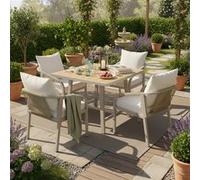 Ensemble Table de jardin - Salon de jardin complet pour 4 personnes - Set table et chaises design tressé - Khaki + Beige Khaki + Beige