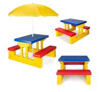 Ensemble table de pique-nique pour enfants COIL avec parasol et banc, jaune, bleu et rouge