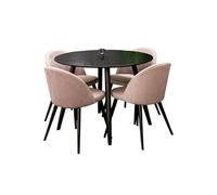 Ensemble Table de Repas 4 Chaises Côtelées Plaza & Velvet 100cm Noir et Rose Poudré