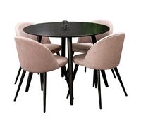 Ensemble Table de Repas & 4 Chaises Côtelées Plaza & Velvet 100cm Noir & Rose Poudré