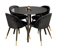 Ensemble Table de Repas & 4 Chaises en Velours Plaza & Velvet 100cm Noir