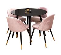 Ensemble Table de Repas & 4 Chaises en Velours Plaza & Velvet 100cm Noir & Rose Poudré