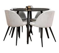 Ensemble Table de Repas 4 Chaises Plaza & Velvet en Velours 100cm Noir et Gris Clair Noir