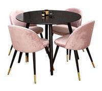 Ensemble Table de Repas Plaza & Velvet 4 Chaises Velours 100cm Noir Rose Poudré Noir