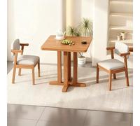 Ensemble table de salle à manger en bois de pin avec 2 chaises en rotin, table de cuisine pour 2 personnes pour petits espaces, balcon ou jardin