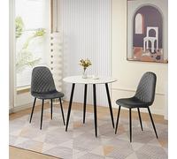 Ensemble table de salle à manger en marbre avec 2 chaises en velours, 80 cm, meubles de cuisine ronds pour bureau et salon, décoration d'intérieur grise élégante