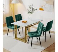 Ensemble table de salle à manger moderne de 120 x 70 cm avec 4 chaises en velours vert foncé - Table de cuisine élégante avec pieds en fer robustes, idéale pour la maison et le restaurant