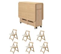 Ensemble table de salle à manger pliante en bois extensible avec 6 chaises pour cuisine, salle à manger, salon, restaurant, finition beige