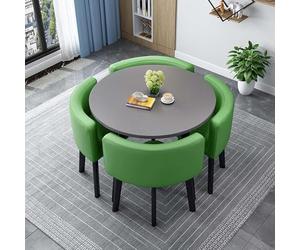 Ensemble table de salle à manger ronde avec 4 chaises à bascule - Gain de place - 90 cm - Idéal pour les clubs, les réceptions et les bureaux - Solution de fourrure