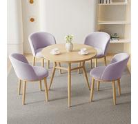 Ensemble table de salle à manger ronde compacte en bois avec chaise en velours violet 80 cm