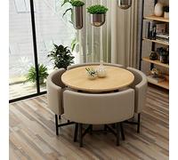Ensemble table de salle à manger ronde en coton et lin pour 4 personnes, convient pour le salon, le balcon, le bureau et la cuisine, comprend 1 table et 4 chaises