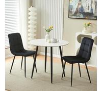 Ensemble table de salle à manger ronde en marbre avec 2 chaises en velours, table de cuisine en pierre frittée de 80 cm pour la maison, le salon ou le restaurant