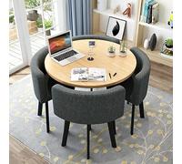 Ensemble table de salle à manger ronde moderne avec 4 chaises - Décoration élégante gris foncé pour cuisine et salon, table de conférence compacte, 31.5in / 80 cm