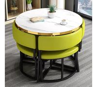 Ensemble table de salle à manger ronde pour 4 personnes avec dossier en polyuréthane doux, table de négociation en option, pour cuisine, bar à petit-déjeuner, réception de bureau, café, balcon, vert