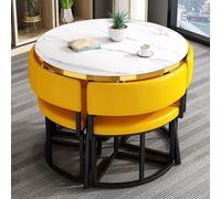 Ensemble table de salle à manger ronde pour 4 personnes avec siège et dossier en polyuréthane doux pour bar à petit-déjeuner, réception de bureau, café, balcon (jaune)
