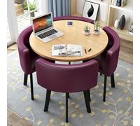 Ensemble table de salle à manger ronde pour 4 personnes - Gain de place - Avec chaises - Cadre moderne en métal robuste - Double usage pour conférence et cuisine - Pour bureau et appartement - 80 cm