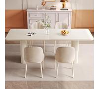 Ensemble table de salle à manger scandinave blanc crème pour 4-6 personnes, table de cuisine rectangulaire avec finition mate lisse et 4 chaises, design moderne pour salle à manger, longueur 200 cm