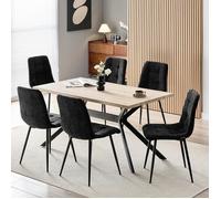 Ensemble table de salle à manger - WAFTING - 6 places - Table rectangulaire 140x80x73 cm - Hêtre clair - Chaises lin noir