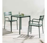 Ensemble table de terrasse 70cm et 2 fauteuils vert foncé - Oviala Almada