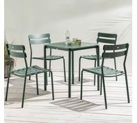 Ensemble table de terrasse 70cm et 4 chaises vert foncé - Oviala Almada