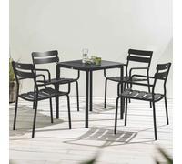 Ensemble table de terrasse 70cm et 4 fauteuils noir - Oviala Almada
