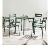 Ensemble table de terrasse 70cm et 4 fauteuils vert foncé - Oviala Almada