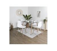 VERANA - Ensemble Table en Verre + 4 Chaises PP Blanc