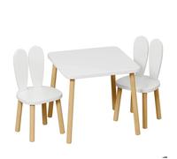 Ensemble Table Enfant GINGER HOME BUNNY avec 2 Chaises - Bois Blanc, Design Lapin, Apprentissage et Jeu - dès 3 ans