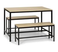 Ensemble Table et 2 bancs Lisboa pour Salle à Manger et Cuisine, Table 110cm x 70cm x 75cm, Structure métallique