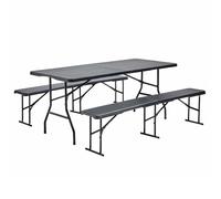 Ensemble table et 2 bancs pliants en PEHD - Oviala Rekkem