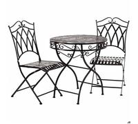 Ensemble table et 2 chaises en fer forgé Noir Asymétrique