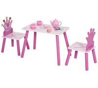 Ensemble table et 2 chaises enfant 3 piššces, pieds en bois massif, table enfant avec chaise motif couronne, pour filles et gar?ons de 2 š€ 4 ans, rose