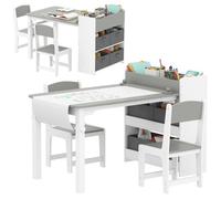 Ensemble table et 2 chaises enfant - AIYAPLAY - en bois - rouleau de papier, étagères et tiroirs - pour fille garçon 3-8 ans - gris