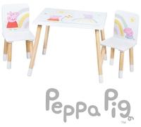 Ensemble Table et 2 Chaises Enfant Roba Peppa Pig, Bois Massif, Blanc Rose Naturel, 60x50 cm